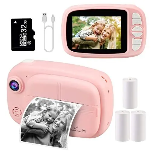 Produktbild: GlobalCrown Sofortbildkamera Kinder,Digitalkamera kinderkamera sofortbildkamera fotoapparat Kinder Kamera Geschenke für 3-12 Jahre Jungen Mädchen (einschließlich 4 Rollen Druckpapier und 32GB Karte)
