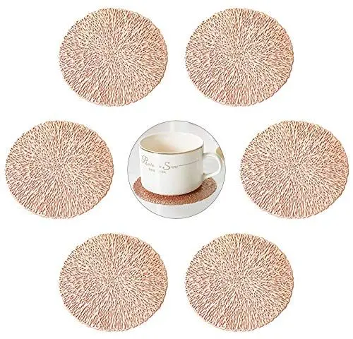 Produktbild: GLOBALDREAM Untersetzer Teller, 6 Stück Untersetzer Gläser Tischset Rund Vinyl Hohl Platzsets Abwischbar PVC Tischuntersetzer für Küche, Zuhause, Speisetisch (Roségold, 10cm)