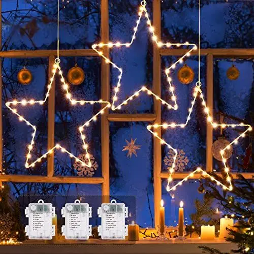 Produktbild: GlobaLink 3 Stück LED Weihnachtsstern Beleuchtung, Weihnachtsdeko Fenster mit 135 LEDs 8 Modi Batteriebetrieben für den Innen- und Außenbereich Weihnachten, Party, Deko, Hochzeit, Garten, Balkon