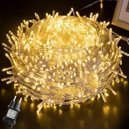 Produktbild: GlobaLink 500LED Weihnachtsbeleuchtung Außen, 100M Lichterkette Außen Strom Cluster Lichterkette Warmweiß Wasserdicht IP44 mit 8 Modi für innen und außen Weihnachten Geländer Balkon Garten Dekoration