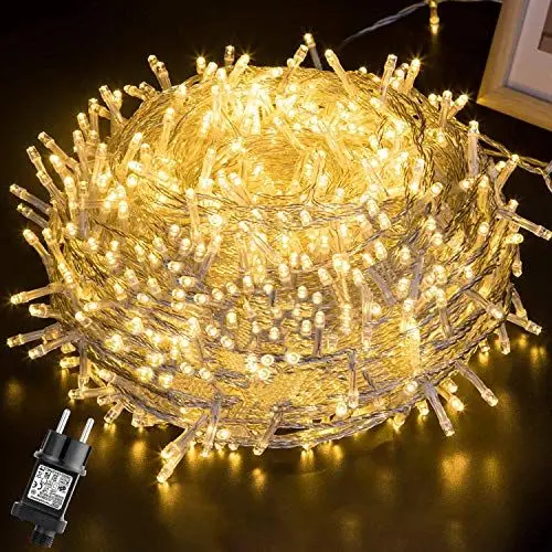 Produktbild: GlobaLink 500LED Weihnachtsbeleuchtung Außen, 100M Lichterkette Außen Strom Cluster Lichterkette Warmweiß Wasserdicht IP44 mit 8 Modi für innen und außen Weihnachten Geländer Balkon Garten Dekoration