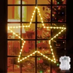 Produktbild: GlobaLink LED Weihnachtsstern Beleuchtung, faltbar XXL 50cm Weihnachtsfenster Stern Weihnachtsvorhang Lichter mit 70 warmweißen LEDs batteriebetrieben für Weihnachten Outdoor Schlafzimmer Fenster Deko