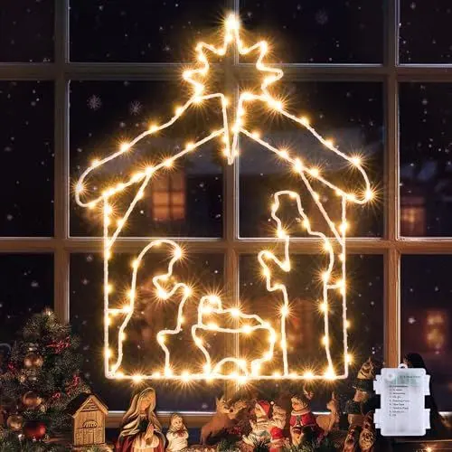 Produktbild: GlobaLink Weihnachtskrippe, 8 Modi Weihnachtskrippe Lichterkette, IP44 Wasserdicht Weihnachtskrippemit Beleuchtung und Timing Funktion, Outdoor Weihnachtskrippe Lichterkette für Weihnachten