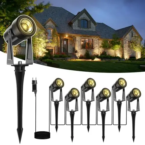 Produktbild: GLOBELIT LED Gartenbeleuchtung 20M Kabel, 6er-Set 360° Einstellbar IP65 Wasserdicht Gartenstrahler,30° Strahlwinkel, 3000K Warmweiß Gartenleuchten Mit Strom 150LM