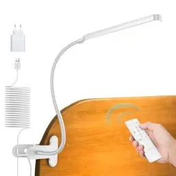 Produktbild: Glocusent 38 LED Klemmleuchte, Augenschonende Klemmbar Schreibtischlampe Kinder, Stufenlos dimmbar in 5 Farben & 5 Helligkeiten, Stabile Klemme & Flexible Schwanenhals, Perfekt zum Lesen