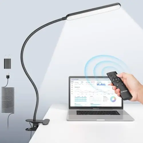 Produktbild: Glocusent 38 LED Mehrzweck Klemmlampe, Augenschonende Klemmleuchte Bett, Stufenlos dimmbar 5 Farben & 5 Helligkeiten, Stabile Klemme & Flexible Schwanenhals, Perfekt zum Lesen/Studieren/Arbeiten