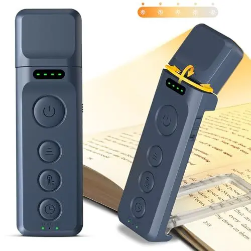 Produktbild: Glocusent Leselampe Buch Klemme, Leselicht mit Einschlafhilfe und Timer, 5 Helligkeitsstufen und 3 Farben, Expert Buchleuchte für das Lesen im Bett, USB-aufladbare Leuchte für Bücherfreunde, Geschenke