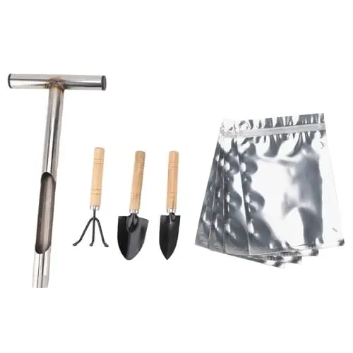 Produktbild: GLOGLOW Bodenprobensonde, Premium-Bodenprobensonde aus Edelstahl, T-Griff, 3 Gartengeräte, 4 Wiederverwendbare Probenbeutel für Bodenproben, Pflanzenpflege, Garten, Rasen, Bauernhof