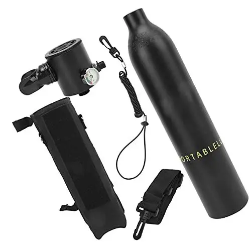 Produktbild: GLOGLOW Tauchflasche, Luftflasche, Leichte Unterwasser-Sauerstoffflasche für Tauchprofis und Rettungsschwimmer, Luftfahrt-Aluminiumlegierung 6061-Material (Schwarze Sauerstoffflasche +