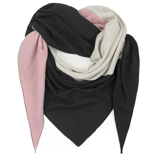 Produktbild: Gloop Damen Schal XXL Strick Dreieck Schal Halstuch Baumwolle Dreieckstuch Musselin Schal ohne Kratze an Haut Made in Italy(Pink-Beige-Schwarz)