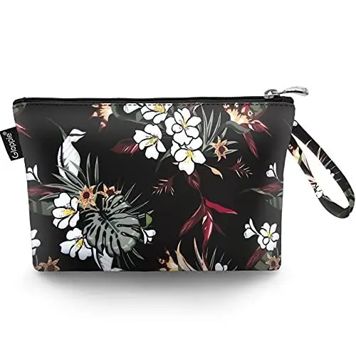 Produktbild: Gloppie Kosmetiktasche Kosmetikbeutel für Damen, Frauen & Mädchen, Schminktasche Klein Make up Tasche Wasserabweisend Mini-Reisetaschen für Kosmetik und Pflegeartikel, Weißes Blumenmuster
