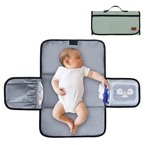 Produktbild: Gloppie Tragbare Baby Wickelauflage XXL Wickelunterlagen für Kleinkinder, Faltbare Wickelunterlage Wasserdicht Wickelmatte als Kulturtasche für Babyartikel, ideal als Geschenk für Neugeborene, Grün