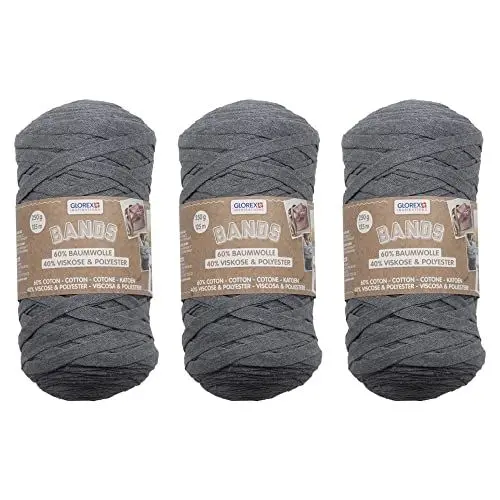Produktbild: GLOREX 5 1005 53 - 3er Set Bands Makramee aus 60 % Baumwolle & 40 % Viskose, je 250 g in Grau, ca. 125 m superweiches Textilgarn
