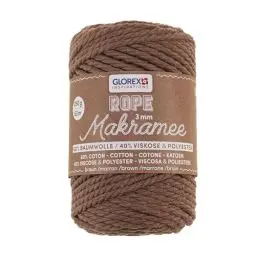 Produktbild: GLOREX 5 1007 31 - Makramee Rope 3 mm, 250 g, Braun, Länge 63 m, gedreht, superweiches Textilgarn aus 60 % Baumwolle, 40 % Viskose, zum Häkeln, Stricken, Knüpfen und textilen Gestalten