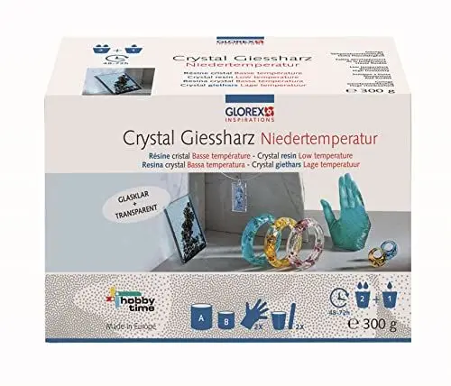 Produktbild: GLOREX 6 2101 511 - Crystal-Gießharz, ca. 300 g, passender Härter enthalten, 48-72 Stunden Aushärtezeit, transparent, mischbar, ideal zur Schmuckherstellung, für kreative Bastelarbeiten