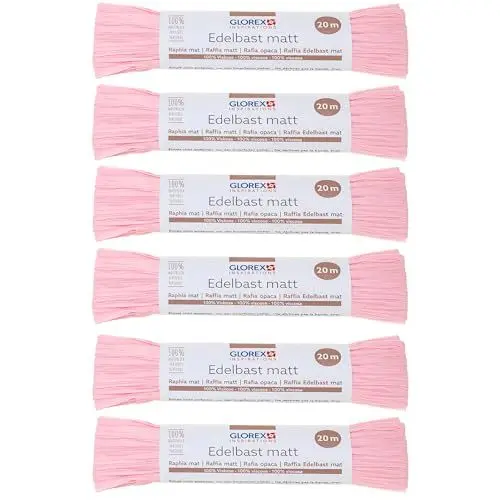 Produktbild: GLOREX 6 9400 504K - Raffia Edelbast, 6 Bündel je 20 m matter Bast, Rosa - zum Basteln, zur Dekoration oder für Gestecke, Sträuße und andere floristische Arbeiten