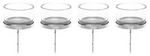 Produktbild: Glorex 6 7021 001 - Kerzenhalter silber, mit Teelichtglas, 4 Stück, ca. 4 x 9 cm groß, zur Gestaltung von Gestecken und Kränzen
