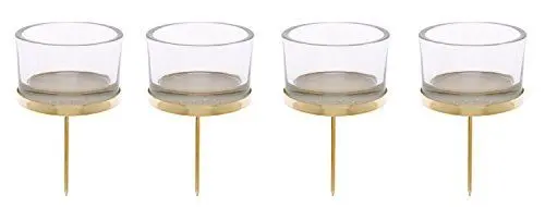 Produktbild: Glorex 6 7021 002 - Kerzenhalter gold, mit Teelichtglas, 4 Stück, ca. 4 x 9 cm groß, zur Gestaltung von Gestecken und Kränzen