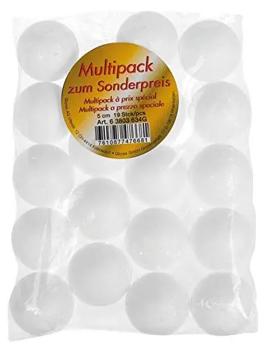 Produktbild: Glorex Styroporkugeln, weiß, Durchmesser ca. 5 cm, Großpackung mit 19 Kugeln, zum vielseitigen Basteln und Dekorieren