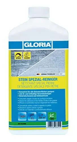 Produktbild: GLORIA Stein Spezial-Reiniger | 1L Steinreiniger Konzentrat | Reinigungsmittel für alle Steinplatten - Naturstein, Beton, Kunststein | kraftvoll Steinterrasse reinigen | Intensivreiniger| Außenbereich