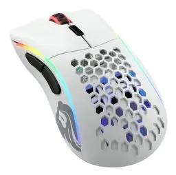 Produktbild: Glorious Gaming Model D- (Minus) Wireless Gaming Mouse – Superleichte 67 g, Wabendesign, RGB-Beleuchtung, ergonomisch, verzögerungsfreier 2,4-GHz-Funk, bis zu 71 Stunden Akku – Mattweiß
