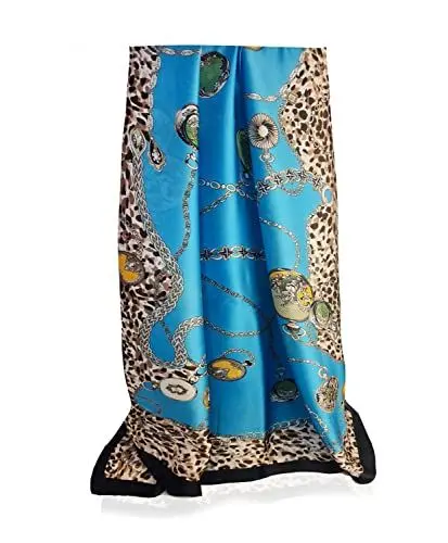 Produktbild: GLORIS Damen schal fein seidig groß 180 x 90 cm HellBlau mit buntes Muster. Halstuch Tuch für Frauen. Kopftuch Halstuch Schal. Seidenschal Elegante
