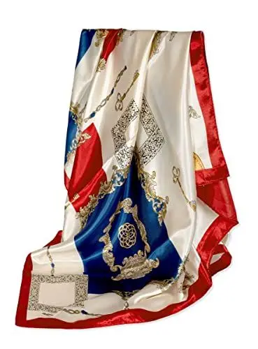 Produktbild: GLORIS Seidenschal Damen 90x90cm Rot blau Elegante Seidentuch Haare Seidentuch Damen Halstuch Damen Elegant Satintuch Halstuch Seide Bandana Tuch Kopftücher Damen Ansatz Scarf