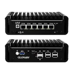 Produktbild: Glovary Firewall Mini PC Quad Core N100, DDR5 8GB RAM 128GB NVMe SSD, 6 x 2.5GbE i226V LAN Fanless Computer Hardware, Micro Router Appliance, AES-NI, OPNsense, TypeC Port, TF Card Slot