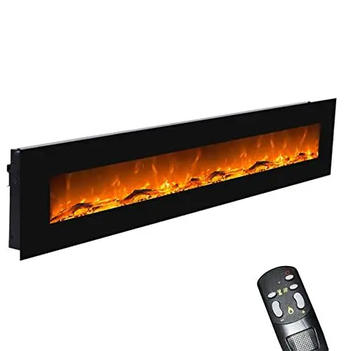 Produktbild: GLOW FIRE Elektrokamin mit Heizung und Kaminfeuer (Wandkamin Saturn) - elektrischer Kamin mit LED-Licht, Heizlüfter, Deko & Fernbedienung - zum Aufhängen an der Wand, max. 1500 W - schwarz, 241x55 cm