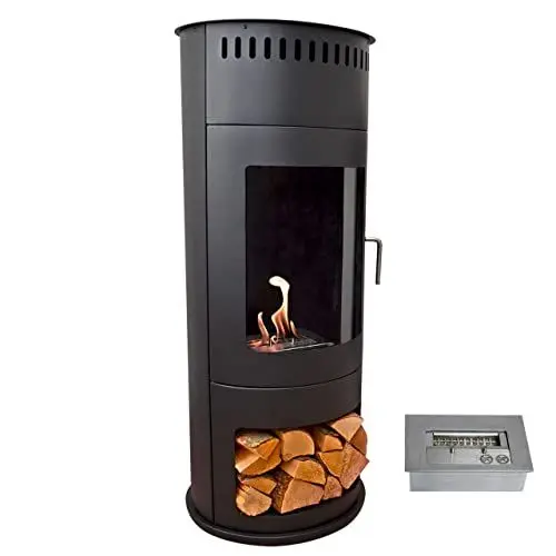 Produktbild: GLOW FIRE Ethanol Kaminofen BERGEN (freistehender Standkamin) - Bioethanol Kamin mit TÜV-Zertifikat für Innenräume, 6 Stunden Brenndauer und 2 kW Heizleistung, 112,5x45 cm - Schwarz