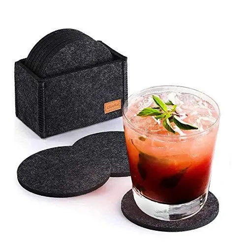 Produktbild: Glowbal Filz Untersetzer rund für Gläser 12er Set, Design Glasuntersetzer in dunkelgrau für Getränke, Bar, Tassen, Glas - Tischuntersetzer Filzuntersetzer