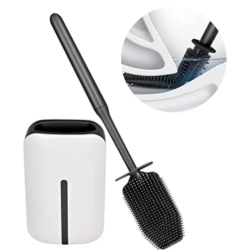Produktbild: Glowbal Toilettenbürste, Klobürste Silikon mit Behälter, WC bürste für Badezimmer und Gäste-WC, Silikonbürstenkopf zum schnell die Toilette sauber (Schwarz)