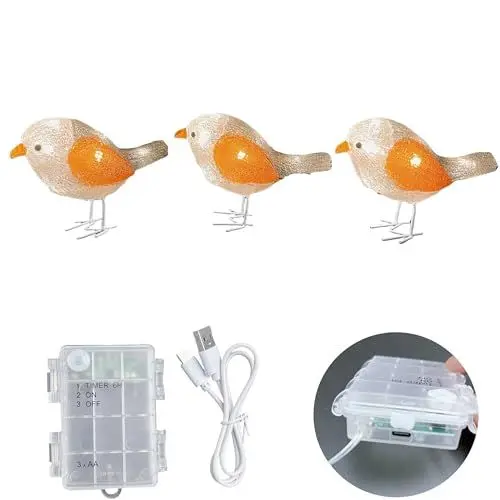 Produktbild: Gloworm YKL-1024 11CM Acryl Batteriebox Bird, 6 Stunden Timer, 24 warmweiße Dioden, Dual-Netzteil USB oder Batterie:3X AA 1,5V (Nicht im Lieferumfang enthalten) für den Innen- und Außenbereich