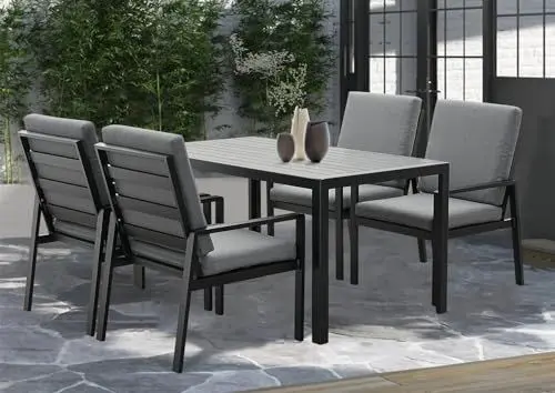Produktbild: GLP Gartenlounge-Set Garten-Essgruppe, (Gartenmöbel Set, 5-TLG., 4 Sessel, 1 Esstisch, inkl. Auflagen, Aluminium), Wetterfest Gartenlounge Set, 9400-P1+P2