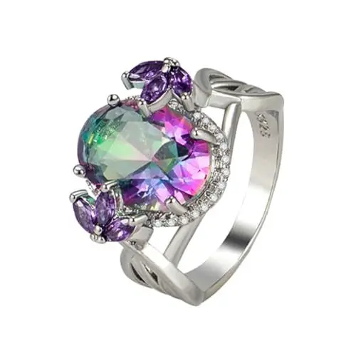 Produktbild: GLSTOY Ring Frauen Bunter Zirkonring Für Damen Eleganter Fingerring Aus Hochwertigem Mit Funkelnden Kristallen Perfekter Schmuck Für Partys Und Besondere Anlässe Größe 8 Ring Damen Verstellbar