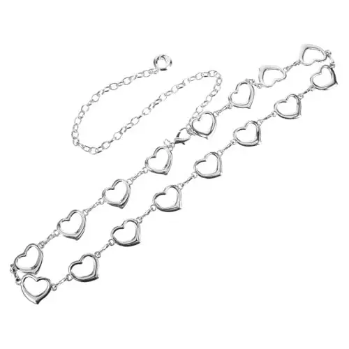 Produktbild: GLSTOY Kettengürtel Reifengürtel Herzgurt Taillenperlen Damengürtel Bauchkette damenketten taillenkette waist chain Hüftketten Gürtelketten Taillengürtel für Damenkleider Metall Silver