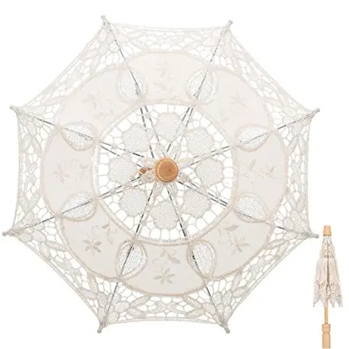 Produktbild: GLSTOY Regenschirm aus Spitze Requisiten für Hochzeitsfotos aus Spitze hochzeitsregenschirm holzstiel schicker Regenschirm Performance-Regenschirm-Stütze hölzern Beige