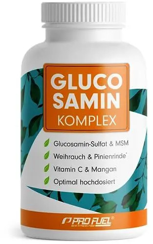 Produktbild: Glucosamin Komplex hochdosiert, 120 Kapseln, Hochwertige Matrix mit Glucosamin, Weihrauch, MSM, Pinienrinde, Mangan und natürlichem Vitamin C aus Hagebutten-Extrakt, optimal hochdosiert, Monatsvorrat