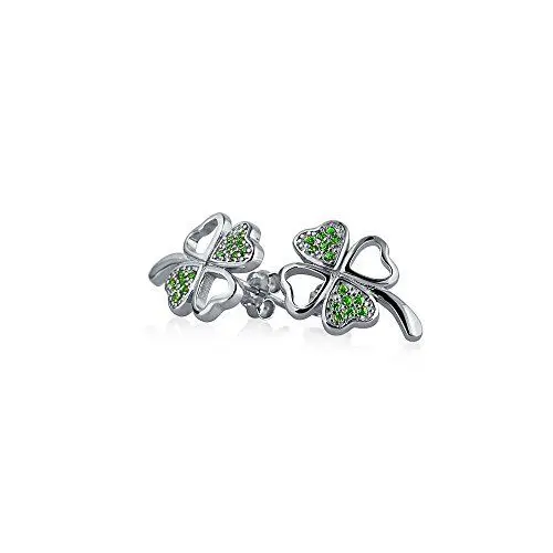 Produktbild: Glück der irischen keltischen St. Patricks Day Kleeblatt Glücksbringer Zirkonia Pave CZ Winzige Kelly Grün Vierblättrige Klee Ohrstecker für Frauen Teenager Abschluss .925 Sterling Silber
