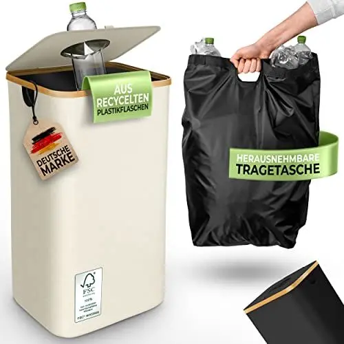Produktbild: Glückstoff® Pfandflaschen Sammelbehälter (INKL. TRAGETASCHE) - Flaschensammler Leergut - PET Flaschen Pfandbehälter - Flaschensammler - Pfandflaschen Behälter - Pfandbehälter mit Einwurf - 100 Liter
