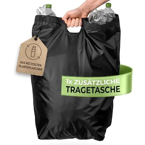 Produktbild: Glückstoff® Zusätzliche Innentasche (XXL Tragetasche) für Pfandflaschen Aufbewahrung | Ersatztasche aus recycelten Plastikflaschen hergestellt | Flaschenträger Flaschentasche | 100 Liter | Schwarz