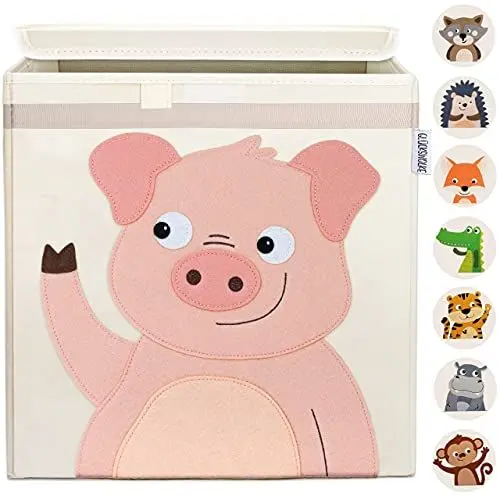 Produktbild: GLÜCKSWOLKE Aufbewahrungsbox Kinder - 15 Motive I Spielzeugkiste mit Deckel für Kinderzimmer I Spielzeug Box Kiste (33x33x33) zur Aufbewahrung im Kallax Regal I Bauernhof Schwein