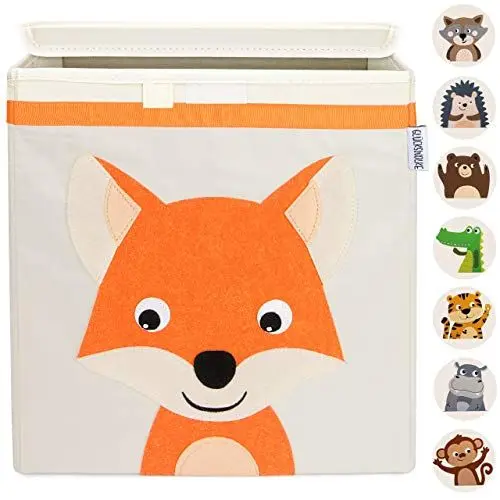 Produktbild: GLÜCKSWOLKE Aufbewahrungsbox Kinder - 15 Motive, Spielzeug Kiste mit Deckel, Spielzeugbox (33x33x33) zur Aufbewahrung im Kallax Regal, Waldtiere Motiv Fuchs für Kinderzimmer (Willi Wildfuchs)
