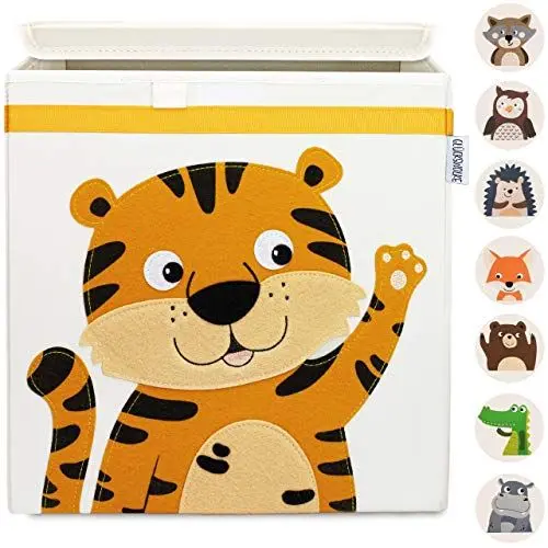 Produktbild: GLÜCKSWOLKE Kinder Aufbewahrungsbox - 15 Motive I Spielzeugkiste mit Deckel für Kinderzimmer I Spielzeug Boxen Tiger (33x33x33) Aufbewahrung im Kallax Regal I Dschungel Safari Kiste (Ronja Raubtiger)
