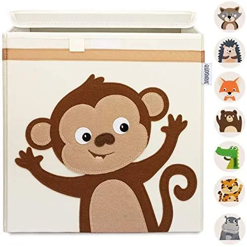 Produktbild: GLÜCKSWOLKE Kinder Aufbewahrungsboxen - 15 Motive I Spielzeugkiste mit Deckel für Kinderzimmer I Spielzeug Box Affe (33x33x33) Aufbewahrung Kallax Regal I Dschungel Aufbewahrungsbox (Kiki Kletteraffe)