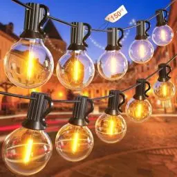 Produktbild: GLUROO Lichterkette Außen 45M, Lichterkette Outdoor mit G40 75+2 Bruchsichen LED Glühbirnen, 2500K Warmweiß Wasserdicht Lichterkette Außen Strom für Garten Terrasse