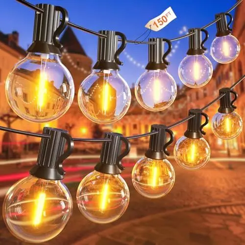 Produktbild: GLUROO Lichterkette Außen 45M, Lichterkette Outdoor mit G40 75+2 Bruchsichen LED Glühbirnen, 2500K Warmweiß Wasserdicht Lichterkette Außen Strom für Garten Terrasse
