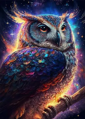 Produktbild: GLXPOG Diamond Painting Eule 5D Diamant Painting Bilder Set, Fantasie Diamant Art Malerei Painting Kit für Erwachsene, DIY Strass Stickerei Malerei Wand Dekor 30x40cm