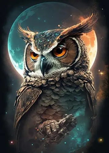Produktbild: GLXPOG Diamond Painting Eule 5D Diamant Painting Bilder Set, Mond Diamant Art Malerei Painting Kit für Erwachsene, DIY Strass Stickerei Malerei Wand Dekor 30x40cm