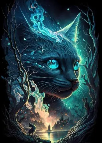 Produktbild: GLXPOG Diamond Painting Katze 5D Diamant Painting Bilder Set, Fantasy Diamant Art Malerei Painting Kit für Erwachsene, DIY Strass Stickerei Malerei Wand Dekor 30x40cm